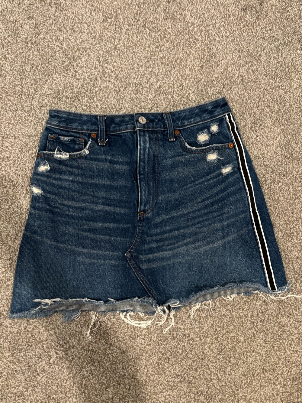 Abercrombie & Fitch Dark Blue Distressed Denim Mini Skirt with Side Stripe